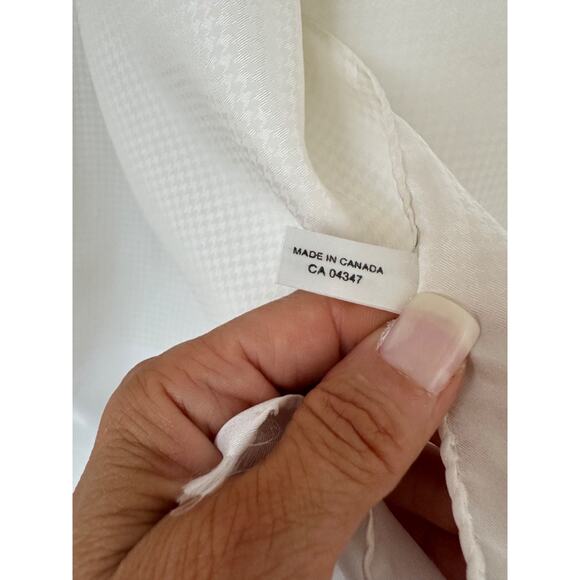 100% Silk Womens LONG rectangular cream scarf pashima HOUNDSTOOTH fringe ITALY - Picture 4 of 8